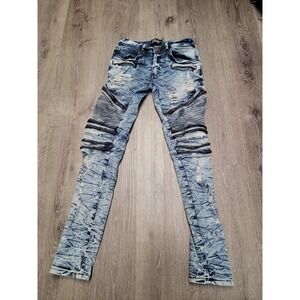 Splash  stretch Moto Biker Blue Denim Jeans Size 9 Distressed